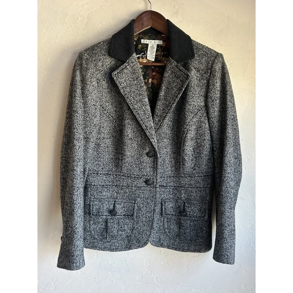 Cabi Fox Hunt Blazer Jacket 10 Wool Tweed Equestrian Old Money Preppy Button - Picture 1 of 12